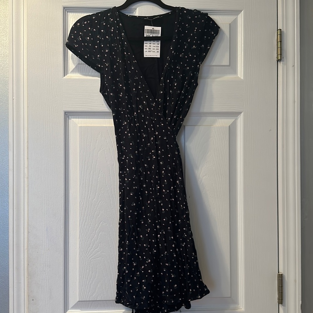 Brandy Melville Black Floral Print Wrap Mini Dress NWT